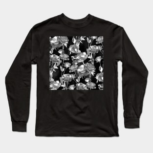 Black Watercolor Floral Long Sleeve T-Shirt